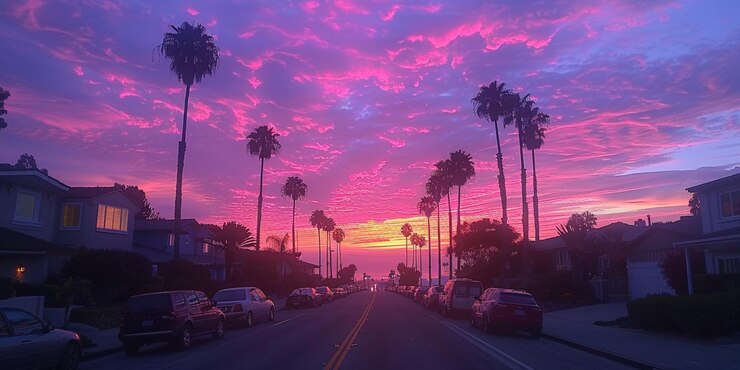 una vista del atardecer desde la calle
