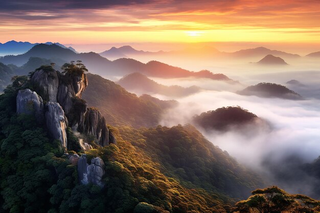 Vista del atardecer desde la cima de la montaña