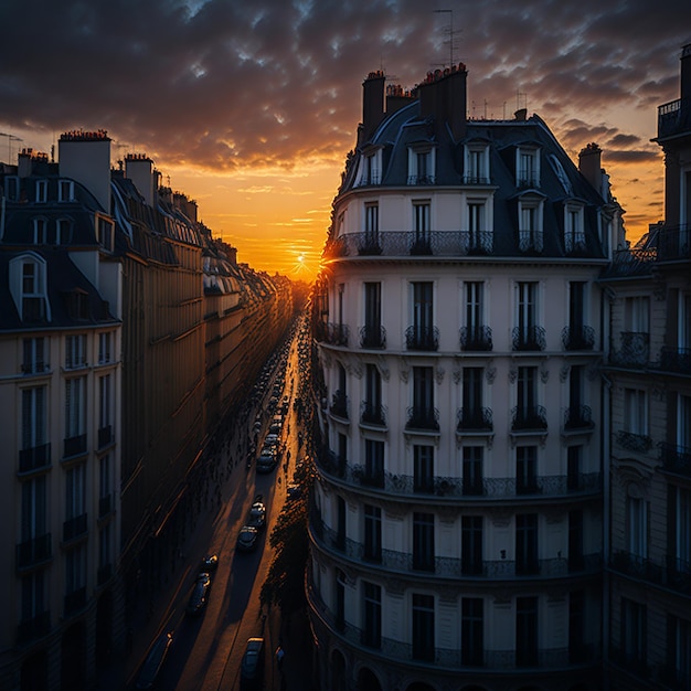 vista del atardecer a la denfense en parís francia