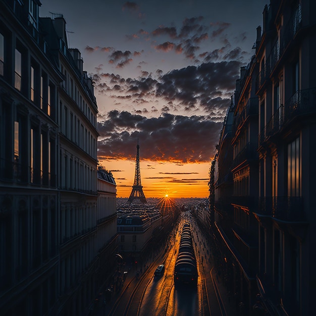 vista del atardecer a la denfense en parís francia