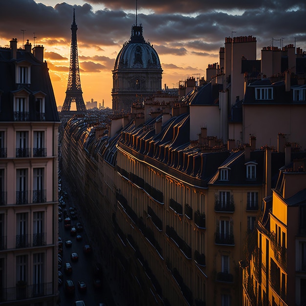 vista del atardecer a la denfense en parís francia