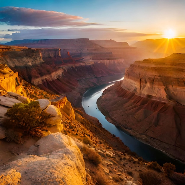 Una vista del atardecer del gran cañón