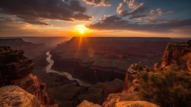 Una vista del atardecer del gran cañón