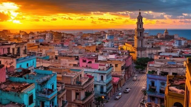 Una vista del atardecer de la habana, cuba