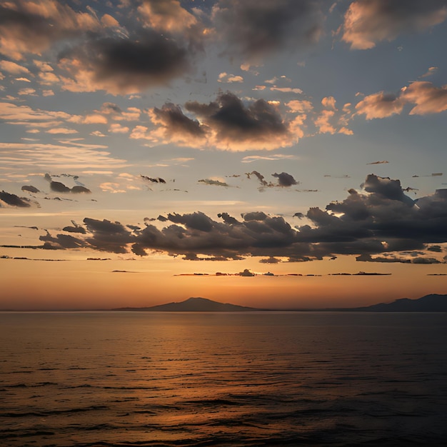 una vista del atardecer de una montaña y el océano