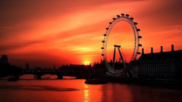 Una vista del atardecer del ojo de londres y el ojo de londres