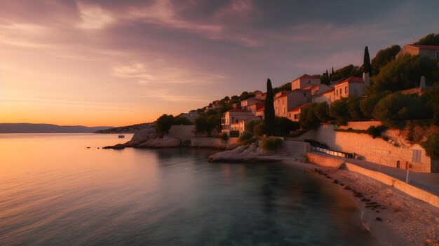 Una vista del atardecer de una playa en croacia