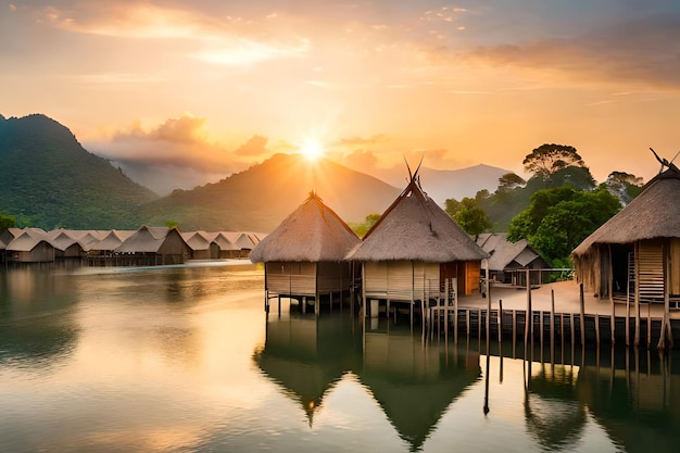 Una vista del atardecer del pueblo turístico de krabi