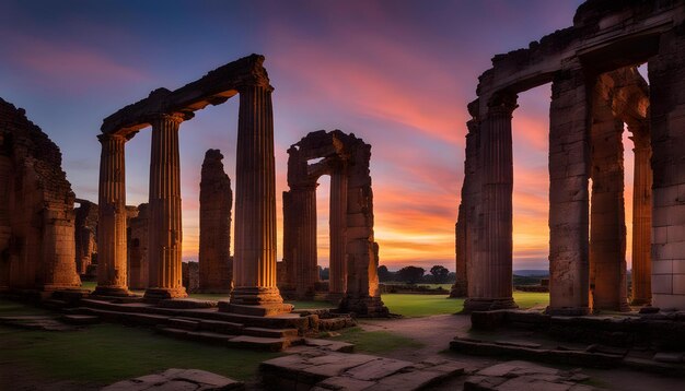 Foto una vista del atardecer de las ruinas de la antigua ciudad