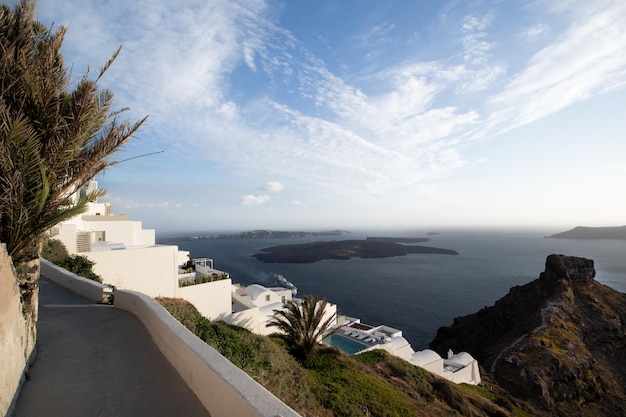 Vista del atardecer de Skaros Rock, Imerovigli, Santorini