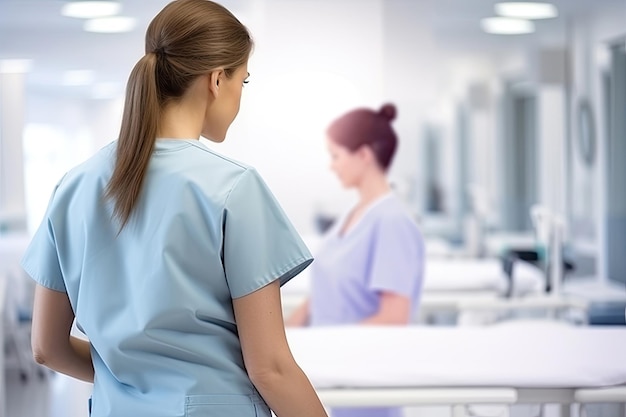 Vista de atrás de una enfermera en un hospital