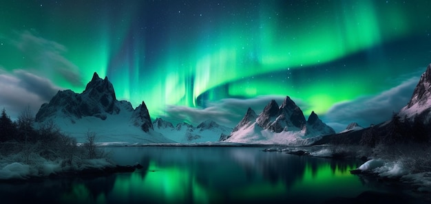 Una vista de la aurora boreal sobre un lago