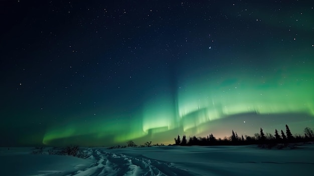 Una vista de la aurora boreal desde el suelo