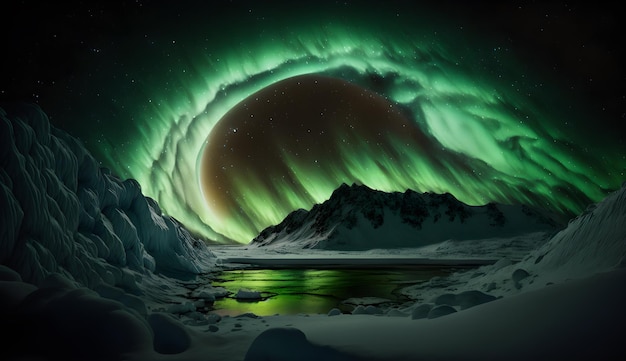 Vista de la aurora en el cielo del polo norte en la noche aurora en el cielo nocturno ai generativo