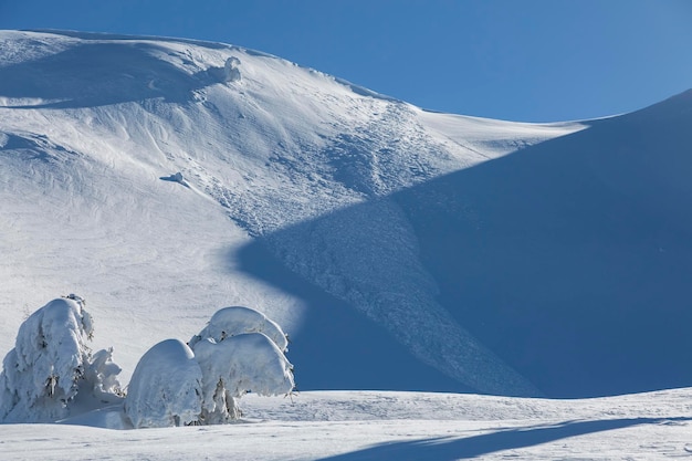 Vista de la avalancha de nieve en la ladera de la montaña