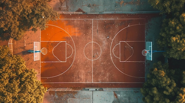 Foto vista de las aves de la cancha de baloncesto