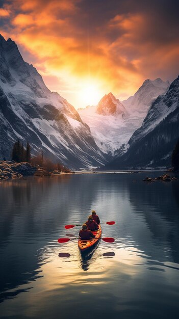 Una vista de un avión no tripulado de kayakistas explorando un río remoto