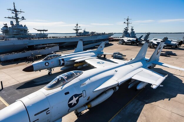 Foto vista de aviones en la cubierta del uss yorktown, un museo histórico de portaaviones en patriots point en charleston, carolina del sur, estados unidos.