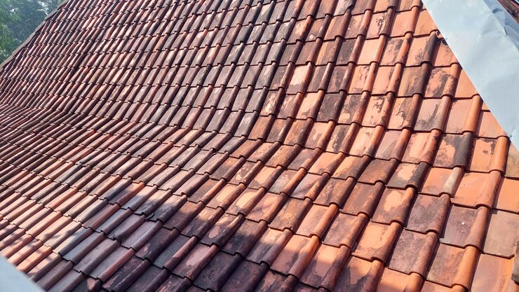 vista de las baldosas de techo de arcilla recubiertas de aluminio y zinc en la parte superior de la casa con una inclinación