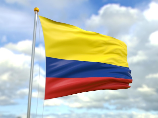 Vista de la bandera de colombia en el viento