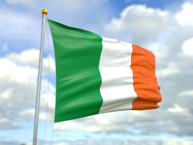 Vista de la bandera de irlanda en el viento