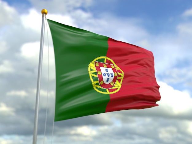 Vista de la bandera de portugal en el viento