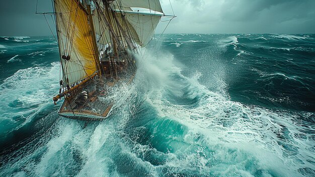 Vista desde un barco a bordo al navegar en aguas turbulentas Generativo Ai