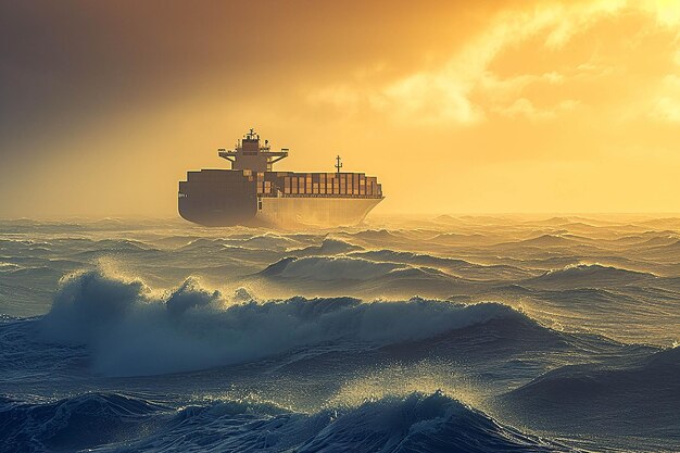 Vista de un barco en un mar de tormenta generada por la IA