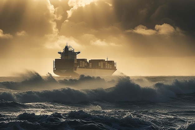 Vista de un barco en un mar de tormenta generada por la IA