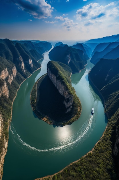 Vista de un barco navegando en el río generativo ai