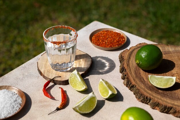 Foto vista de la bebida sotol mexicana en vaso