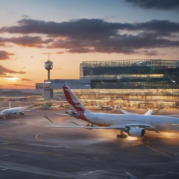 Vista borrosa del aeropuerto moderno