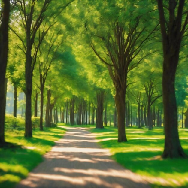 Vista borrosa de los árboles verdes en un día soleado al aire libre