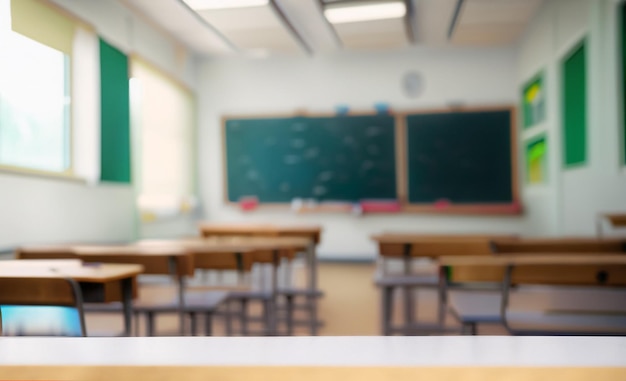 Foto vista borrosa de la clase de vuelta al fondo del estandarte de la escuela