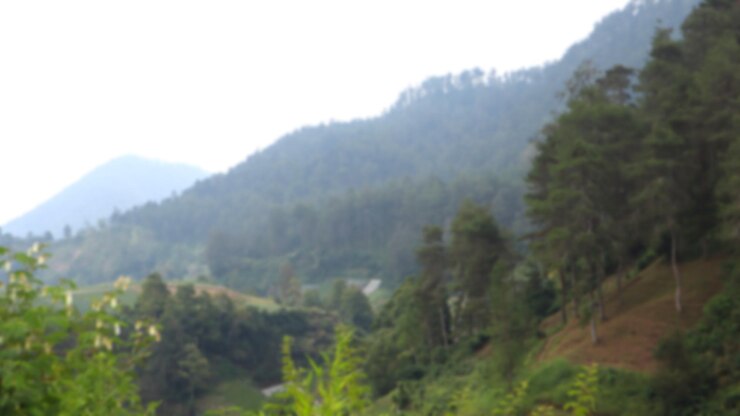 Vista borrosa de las montañas en Tawangmangu, Indonesia