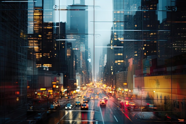 Vista borrosa de movimiento de la ciudad por la noche.