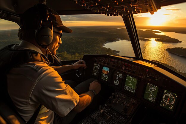 Vista desde la cabina de mando mientras un avión desciende para aterrizar.