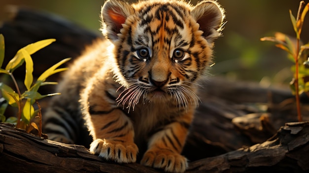 Vista del cachorro de tigre en la naturaleza