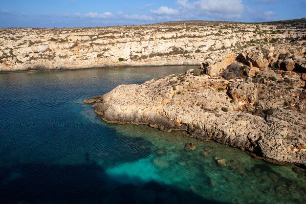 Vista de la cala galera en temporada de verano. Lampedusa