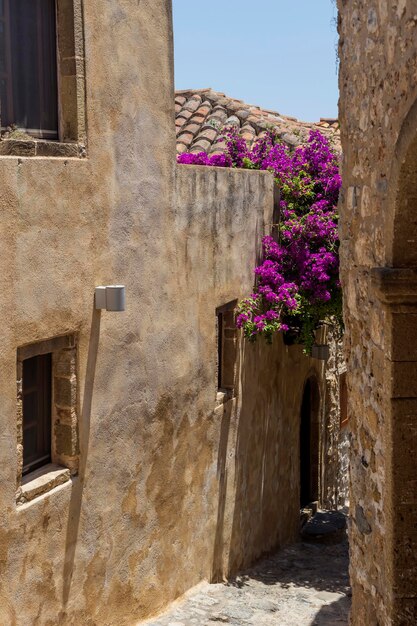 Vista de la calle ciudad fortificada Monemvasia Laconia Grecia Peloponeso