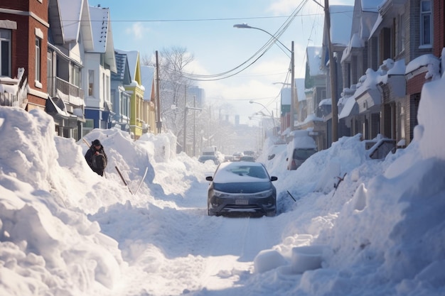 Vista de la calle después de una fuerte tormenta de nieve