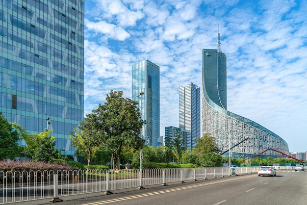 Vista de la calle del distrito financiero de Hefei China