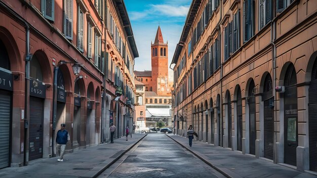 Vista de la calle con galería en la ciudad de Bolonia en Italia