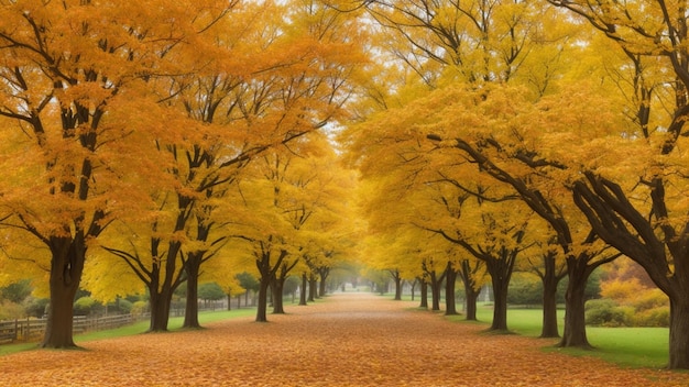 Una vista de la calle en otoño con árboles