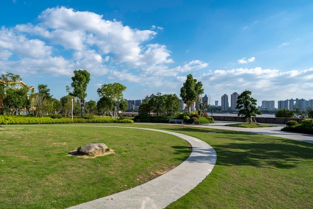 Vista de la calle del paisaje de la ciudad de Wenzhou Oujiang