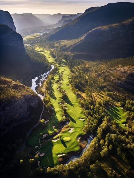 una vista de un campo de golf en las montañas