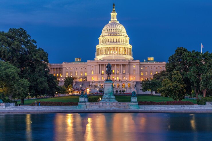 Foto vista del capitolio de los estados unidos ulysses grant memorial y piscina reflectante washington dc ee.uu.