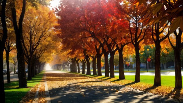 vista de la carretera de otoño con árboles coloridos paisaje papel tapiz