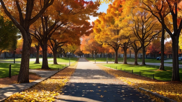 vista de la carretera de otoño con árboles coloridos paisaje papel tapiz