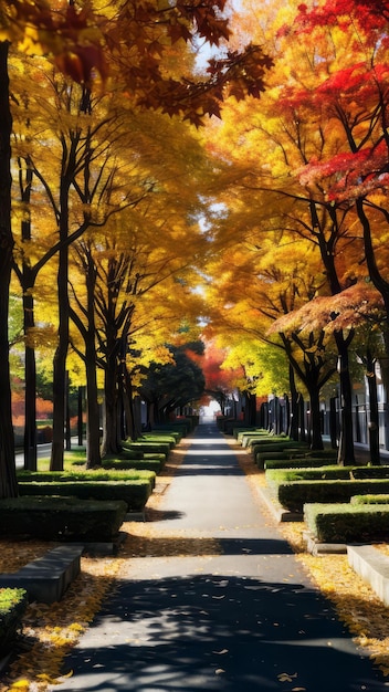 vista de la carretera de otoño con árboles coloridos paisaje papel tapiz